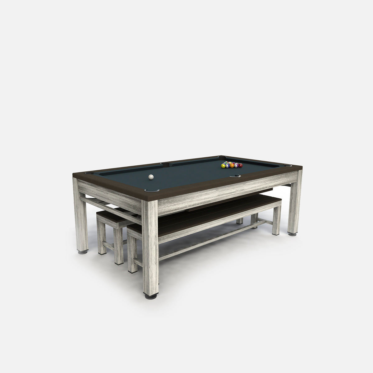Riley 7’ Neptune Outdoor Pool Table with Benches & Table Top Grey/Br