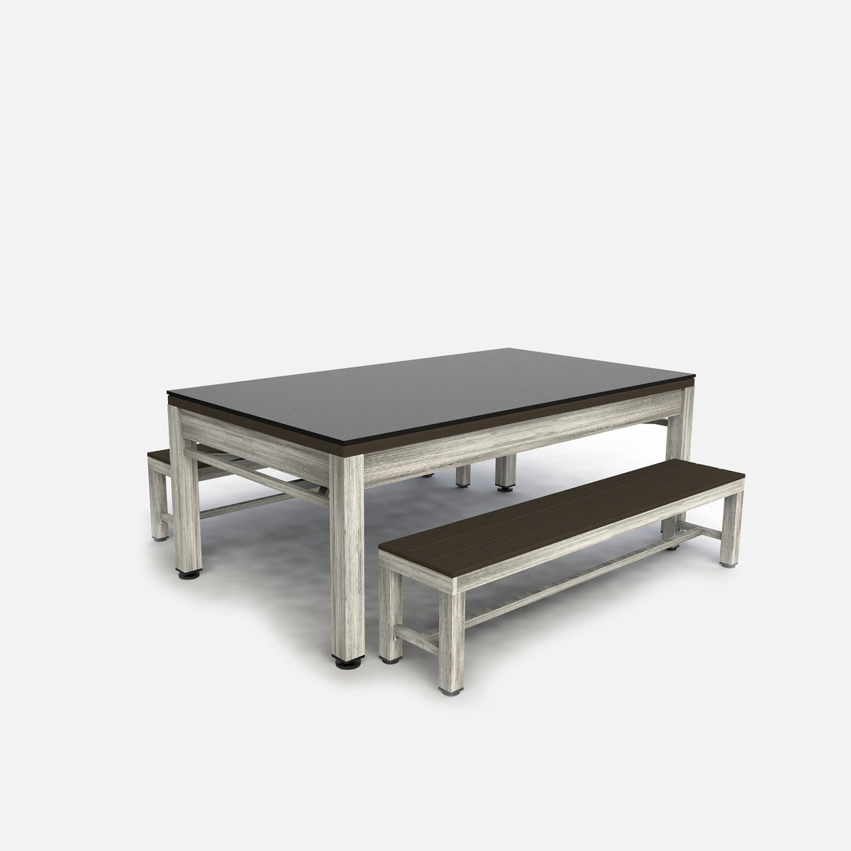 Riley 7’ Neptune Outdoor Pool Table with Benches & Table Top Grey/Br