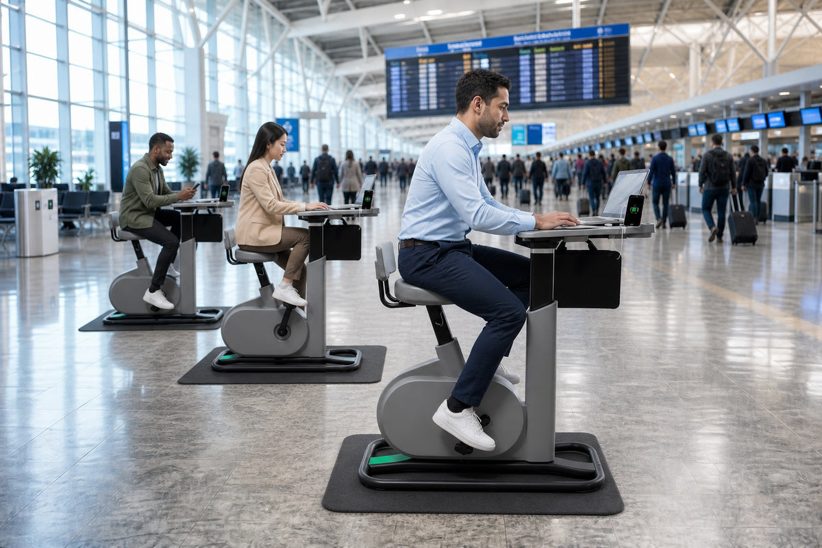 Acer eKinekt BD3 bike desks installed in an airport terminal