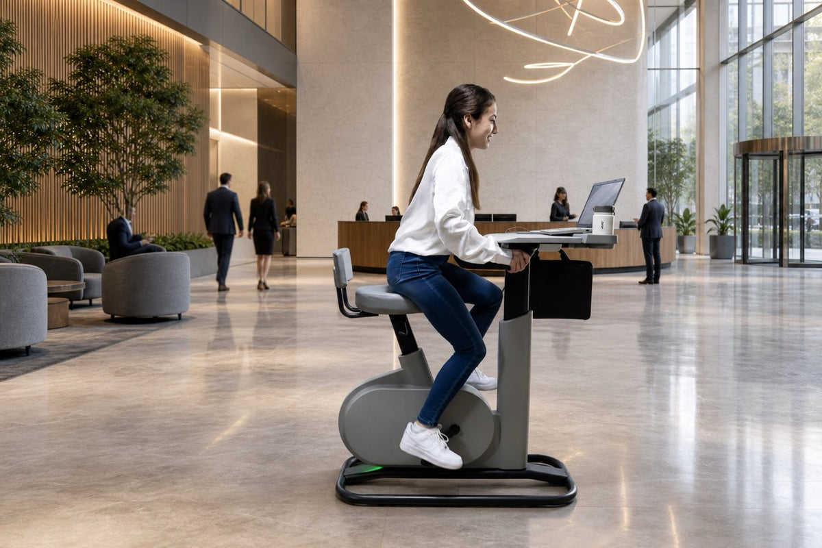 Acer eKinekt BD3 bike desk in a hotel business lounge