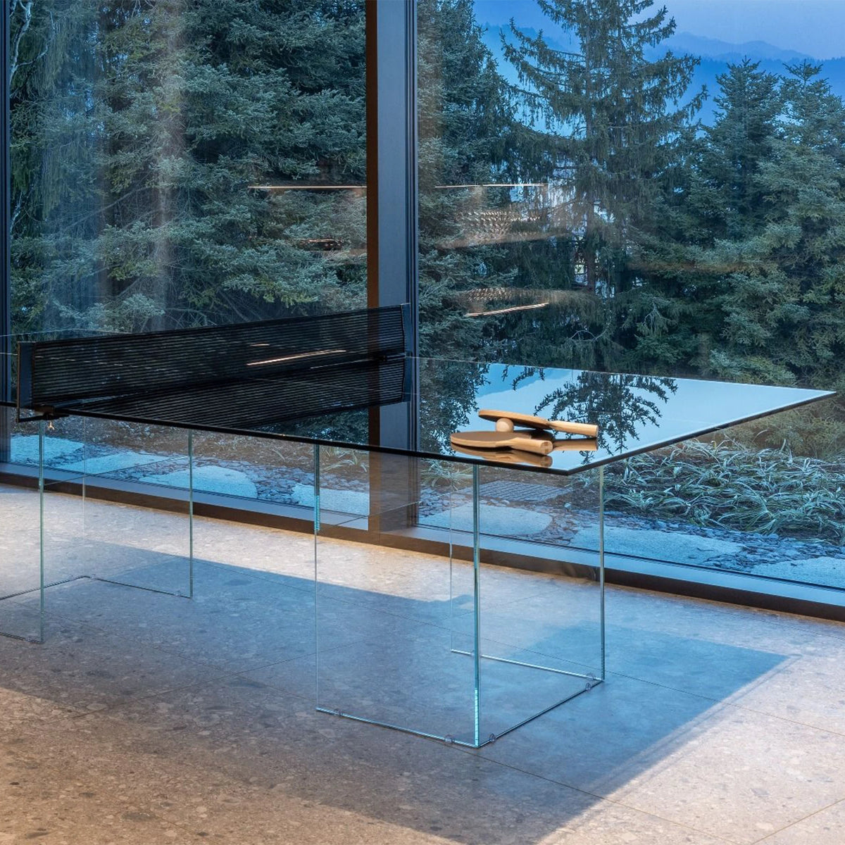 CRYSTAL Glass Ping Pong Dining Table – Convertible Table Tennis