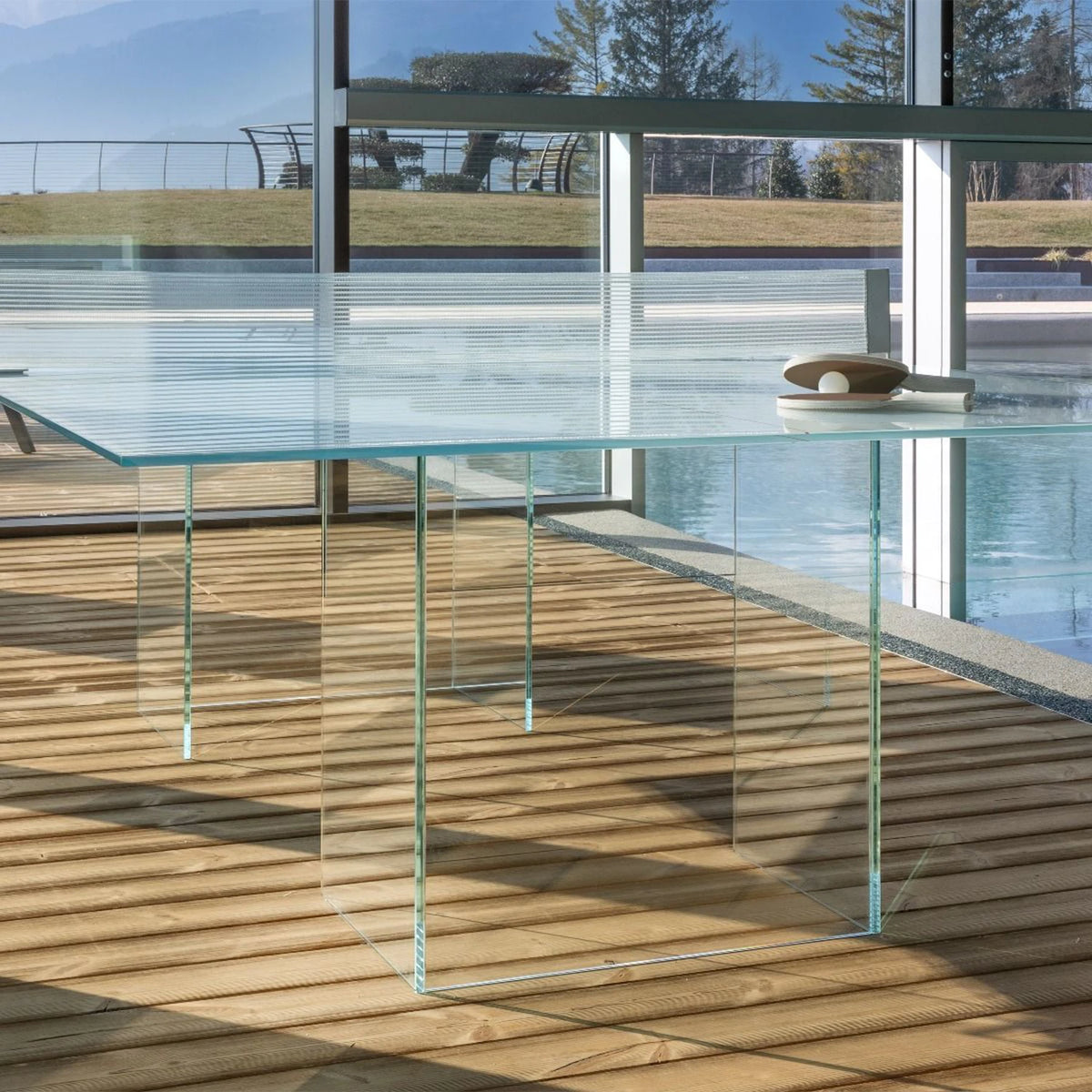 CRYSTAL Glass Ping Pong Dining Table – Convertible Table Tennis