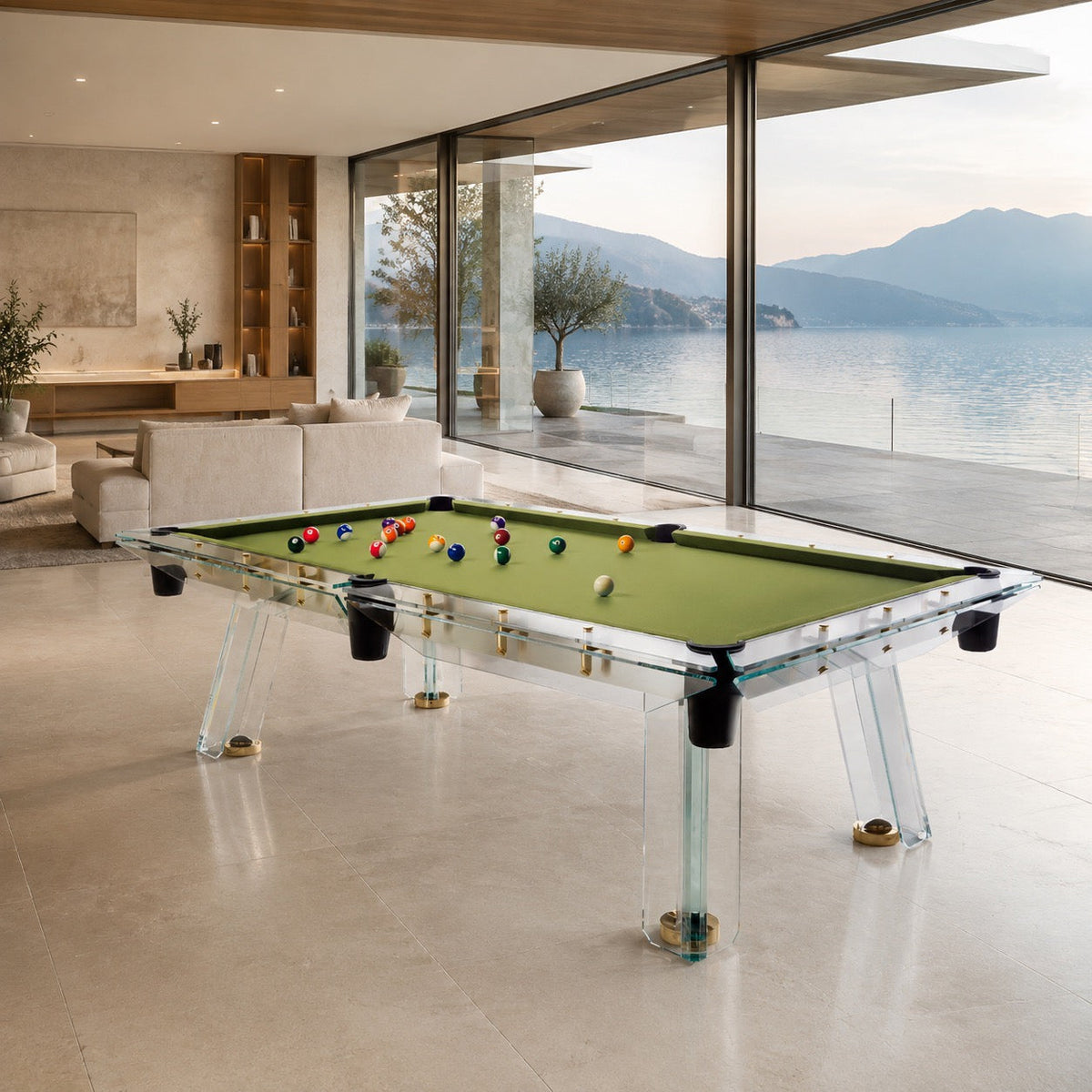 IMPATIA Filotto Gold pool table, 24k gold plated frame with glass bed