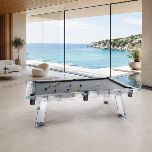 IMPATIA Filotto Classic pool table, glass frame with chrome detail