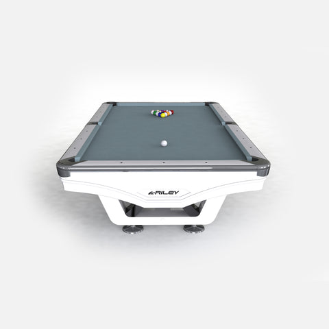 8ft Riley Ray Tournament American Pool Table – White/Bankers Grey