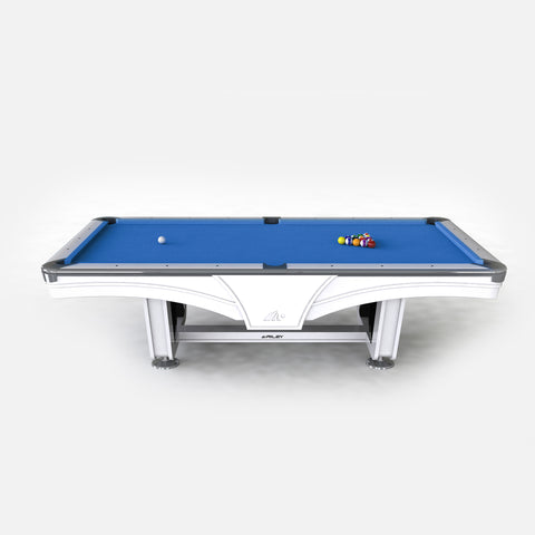 9ft Riley Ray Tournament American Pool Table – White/Royal Blue