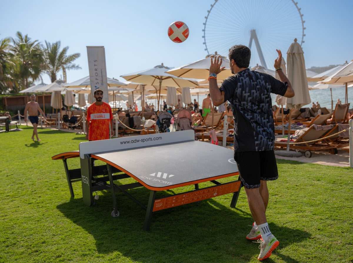 Teqball table on the terrace at Rixos, Dubai