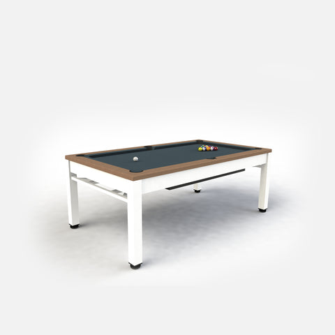 Riley 7’ Neptune Outdoor Pool Table with Benches & Table Top – White/Tan